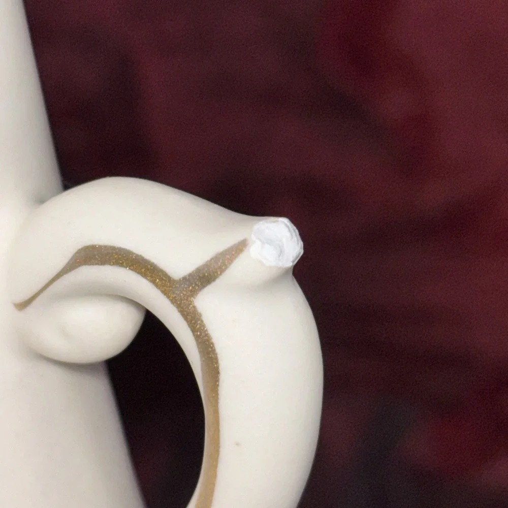 Vintage Wales White Bisque Bud Vase With Applied Roses Handles Brushed Gold EUC